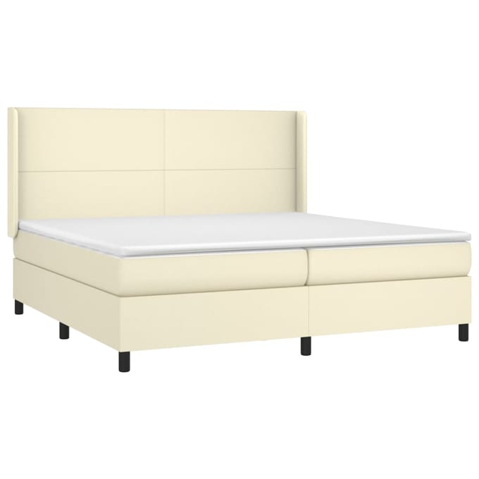 vidaXL - Boxspring - met - matras - kunstleer - crèmekleurig - 200x200 - cm