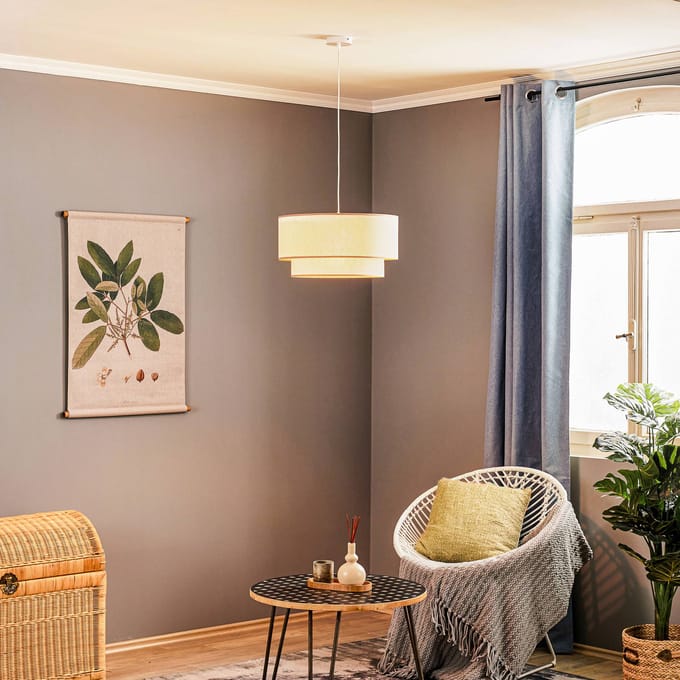 Duolla Hanglamp Boho, beige, Ø 45 cm, textiel