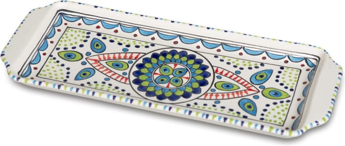 Cake schaal Pavo serveerschaal handgemaakt 35 x 14 cm pauw groen blauw | CP.PA.30 | Dishes & Deco