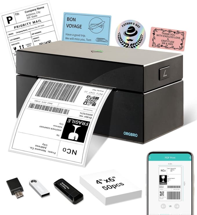 Verzendlabelprinter - Labelprinter - Snel Labels Printen - Inktloze Thermo Technologie - 4x6 Inch - Zwart