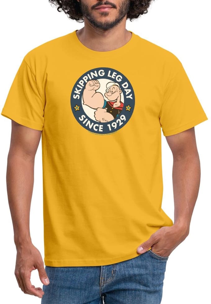 Popeye Skipping Leg Day Since 1929 T-Shirt Heren