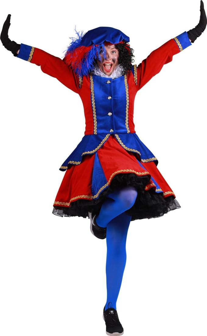 Dames pieten jurken rood/blauw.