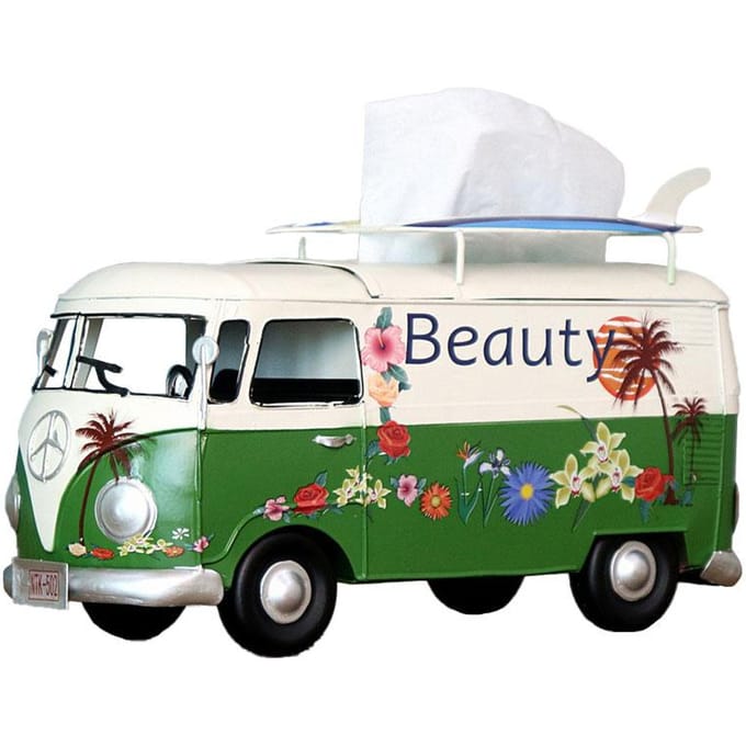 Auto Metalen Tissuebox, Tissuehoes, Retro Busvormige Tissue Dispenser Box Houder white