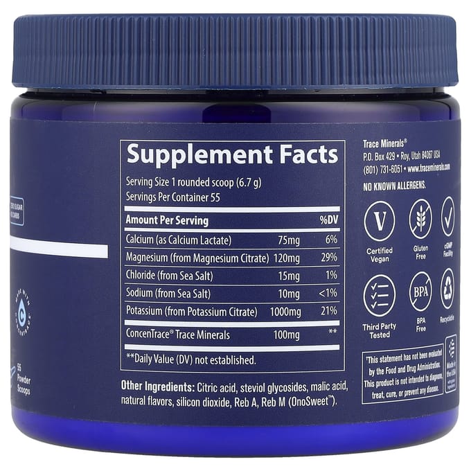 Trace, Poudre d'Électrolytes Keto, Sans Sucre, Saveur Citron-Citron Vert, 11,6 oz (330 g)