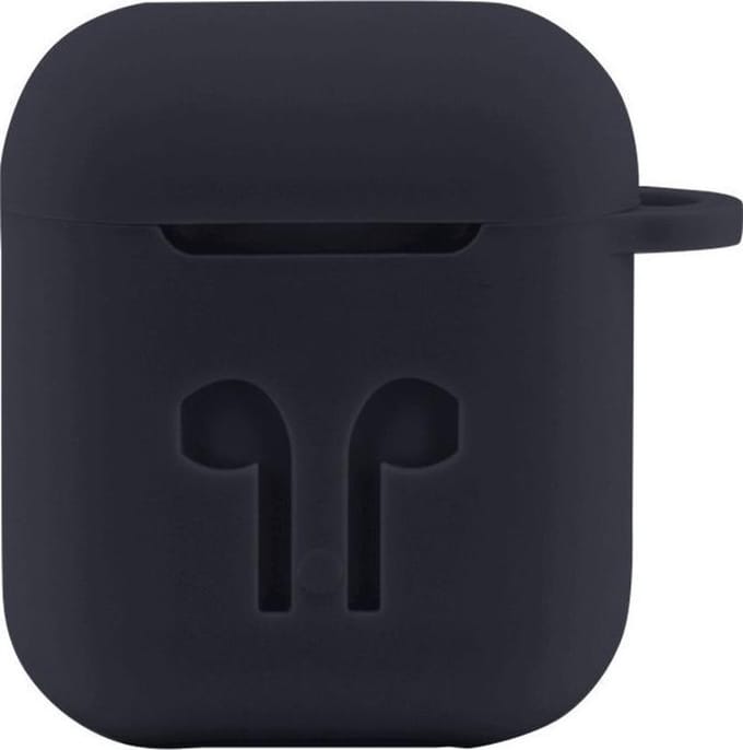 Airpods case - Apple Airpods - donkergrijs siliconen - met musketon