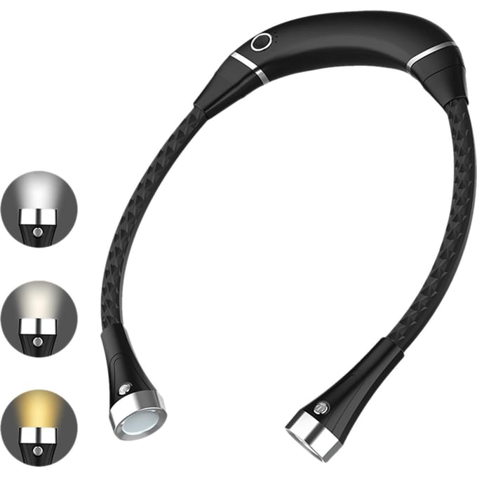 Nekleeslamp Opvouwbare USB oplaadbare LED-boeklamp 3 lichtstanden Nekknuffel leeslampen zwart