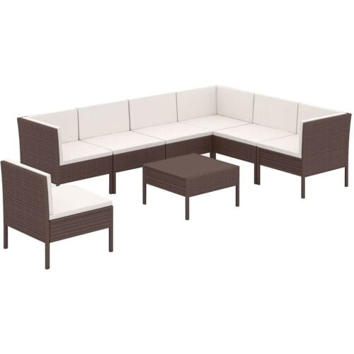 vidaXL - 8-delige - Loungeset - met - kussens - poly - rattan - bruin