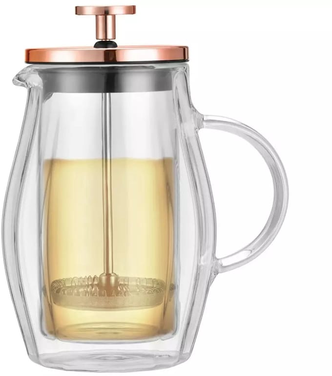 Klausberg Koffie/Tea Piston Maker - Dubbelwandige Glazen Pers - Koperkleur - 0.35L - Glas