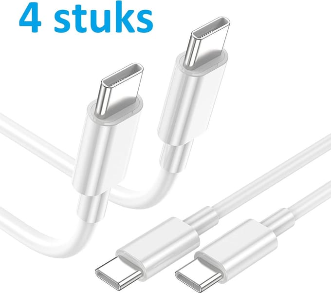 usb a naar usb c kabel - usb c kabel - Oplaadkabel Geschikt voor Samsung 1meter - 4 stuks Wit