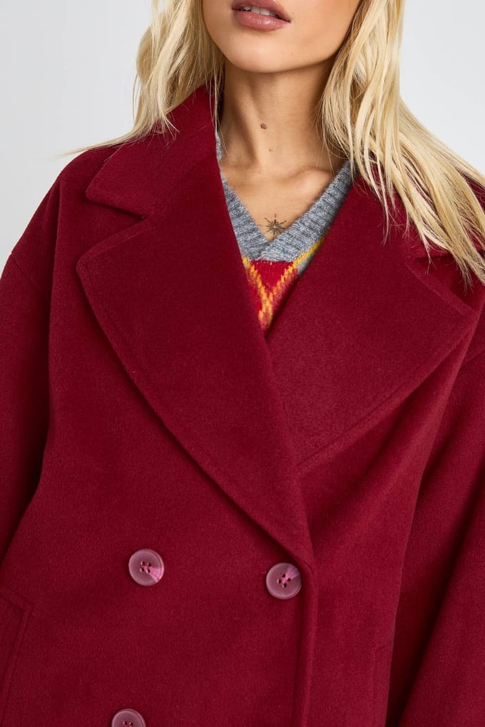 boohoo Dames Dubbelrijig wollen lookcoat | Rood | Maat: 42