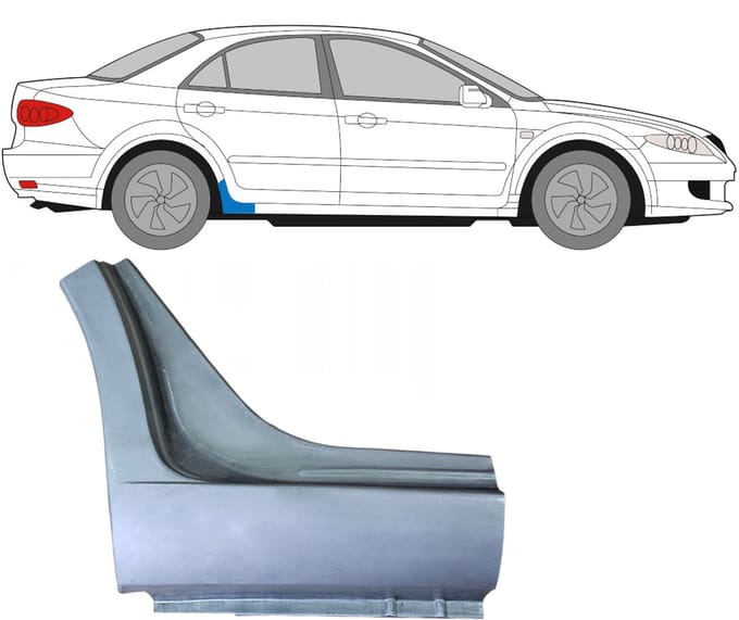 Reparatiepaneel uiteinde dorpel voor Mazda 6 GG GY 2002-2007 / Rechts
