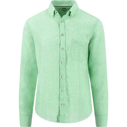 Fynch-Hatton Overhemd Premium Solid Linnen Button-Down Turf Green / male