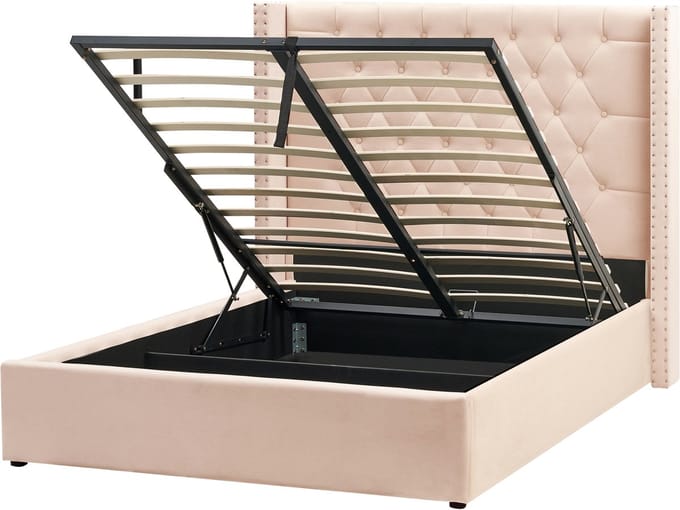 LUBBON - Bed met opbergruimte - Beige - 140 x 200 cm - Fluweel