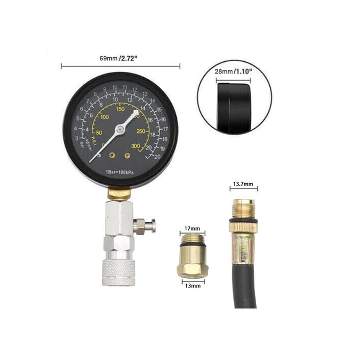 Motorcilindercompressietesterkit 0-300PSI Drukmeter Controletesttool Automobiel zwart