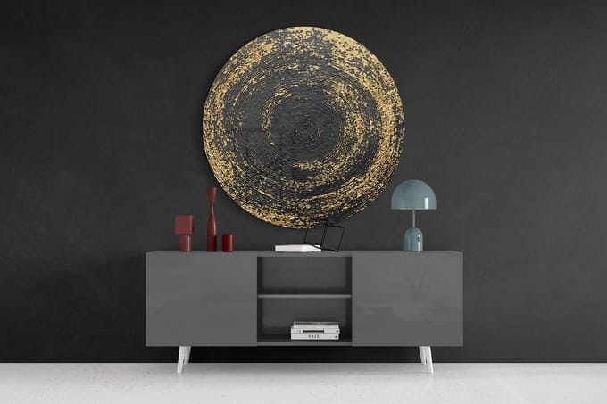 Ronde Glasschilderij - Abstracte Werveling - 80x80x0.4 cm