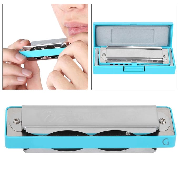 Blues Mondharmonica 10-Gats Mondorgel G Toon Galvaniseerde Basis Beginnerscadeaus Muzikaal blauw