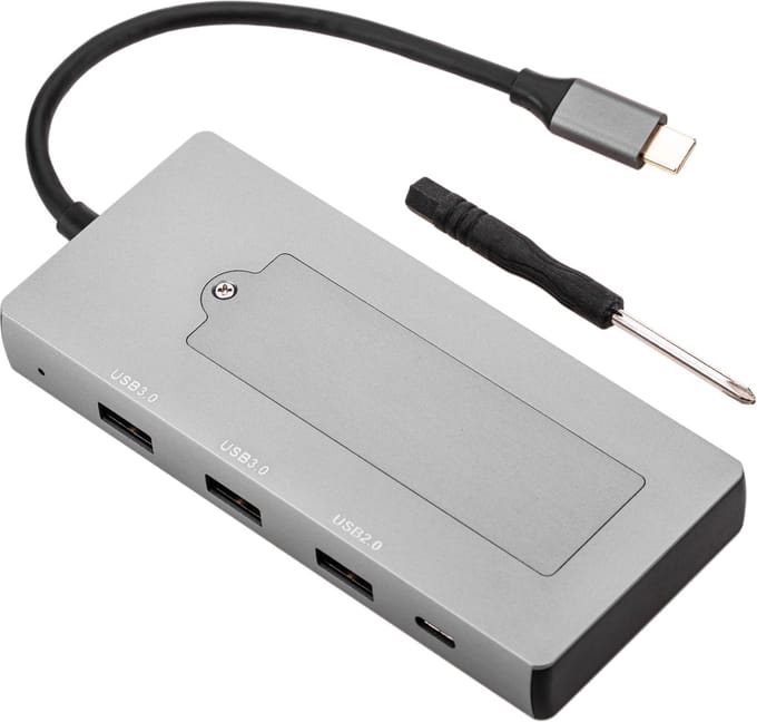 BeMatik - USB-C naar HDMI 4k en ethernet RJ45 en USB-A en USB-C converter met NGFF M2 opslagaansluiting