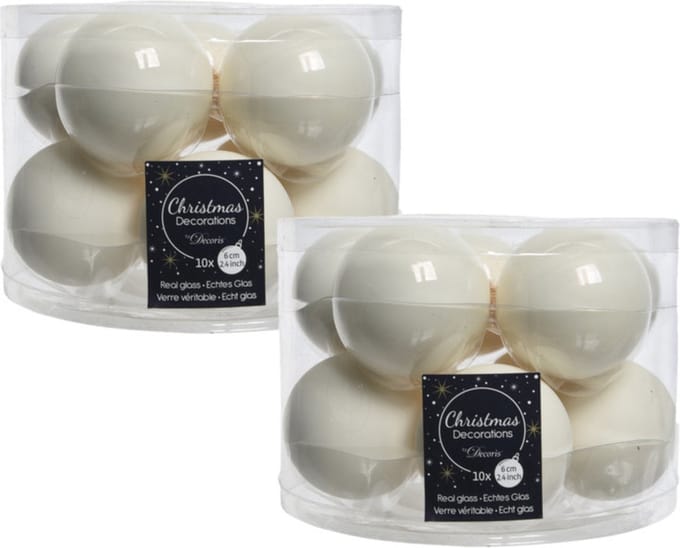 Decoris Kerstballen set - 40x stuks - glas - wol wit - 6 cm - glans/mat - kerstversiering