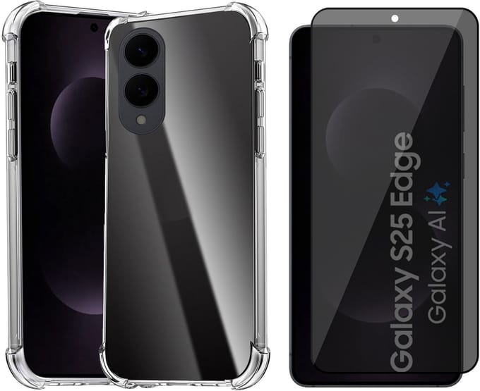 Hoesje geschikt voor Samsung Galaxy S25 Edge - Privacy Screenprotector Volledig Dekkend Glas - Shockproof Transparant