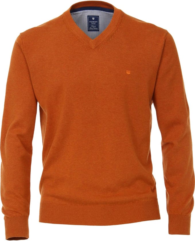 Redmond heren trui katoen - V-hals - oranje (middeldik)