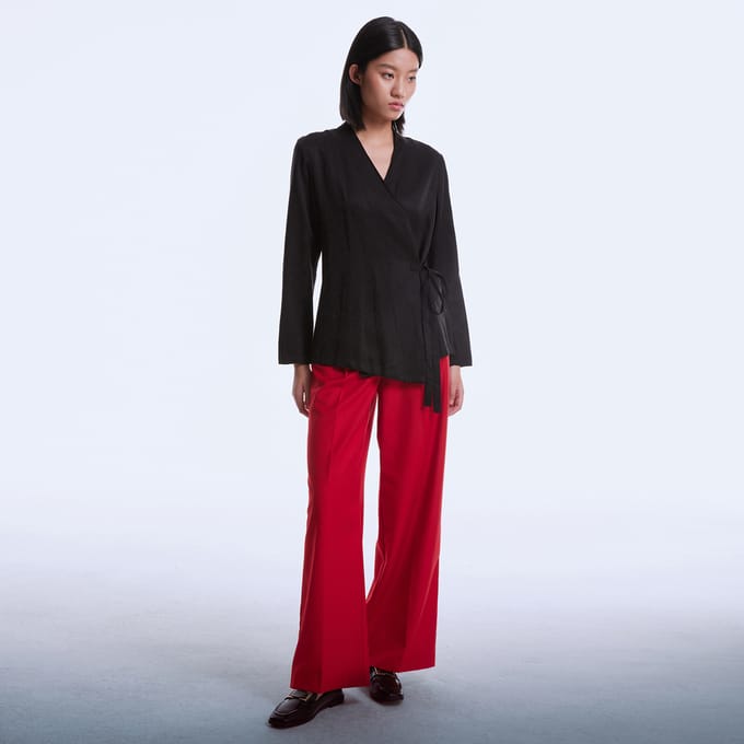 Satijnen wrap-over blouse