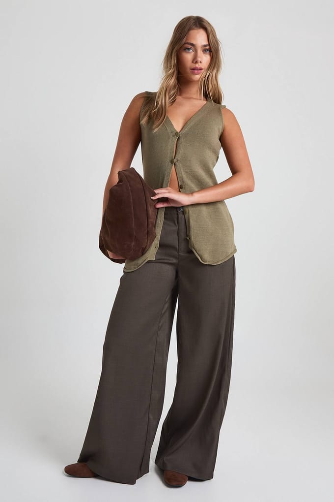 boohoo Dames Longline Gebreid Hesje | Olive | Maat: Small