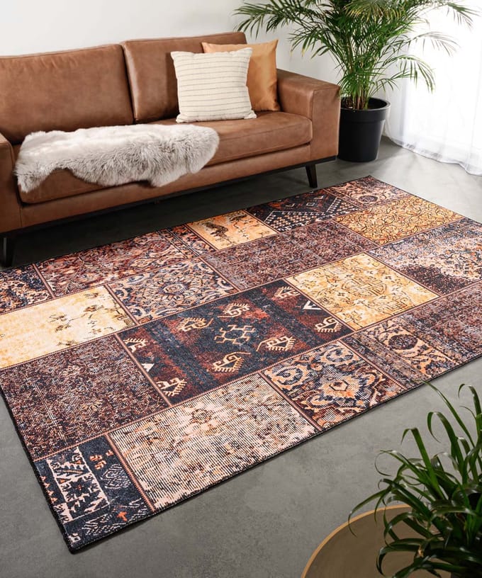 Patchwork vloerkleed - Fade No.1 goud/bruin 152x230