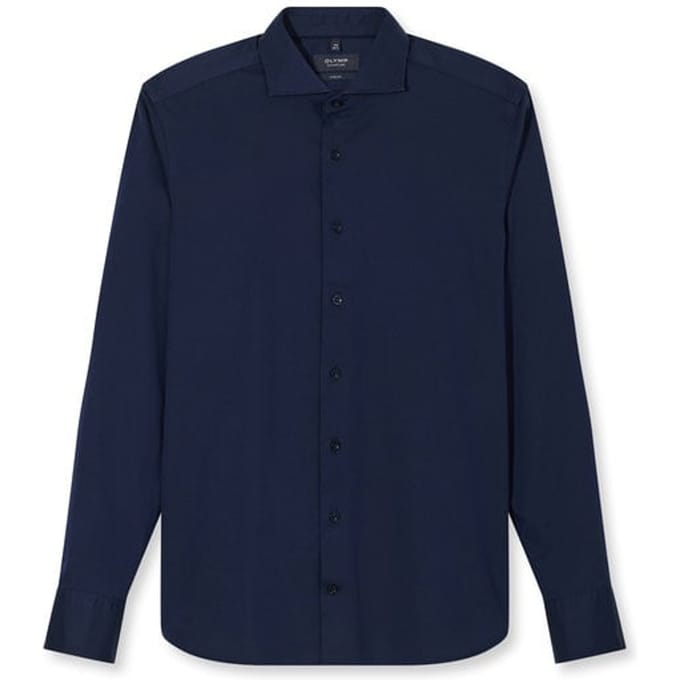OLYMP Signature Casual Overhemd, Tailored Fit, Cutaway, Marineblauw