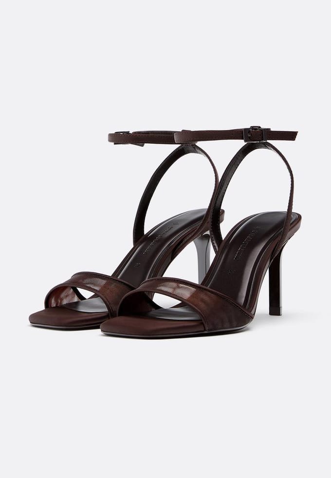 Stradivarius Mesh sandalen met smalle hak  BRUIN 41