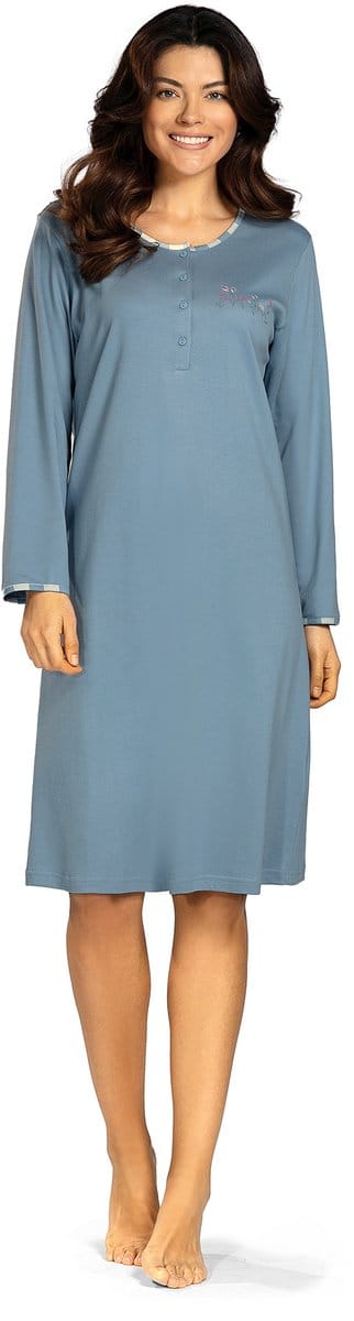 Comtessa - Dames nachthemd - Interlock - Lange mouw - Blauw - Maat 48