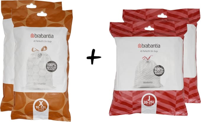Brabantia PerfectFit Set van 4 - Vuilniszak dispenserpack - Code X & J - Geschikt voor Bo Touch Bin 11+23L - 4x 40 stuks