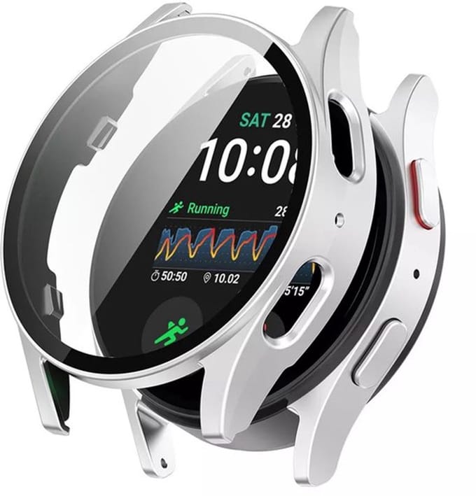 Strap-it Hard case hoesje met screen protector van glas - geschikt voor de Samsung Galaxy Watch 7 - 40mm (zilver)