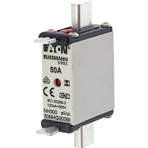 Eaton 50NHG000BI NH-zekering Met mechanische beveiligingsweergave Geschikt voor Zekeringsgrootte 000-4 Afmeting zekering : 000 50 A 500 V 3 stuk(s)