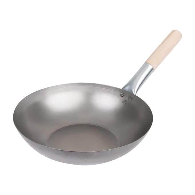 Zacht Stalen Wok - Platte Bodem - 33cm - Vogue K296 - Horeca & Professioneel