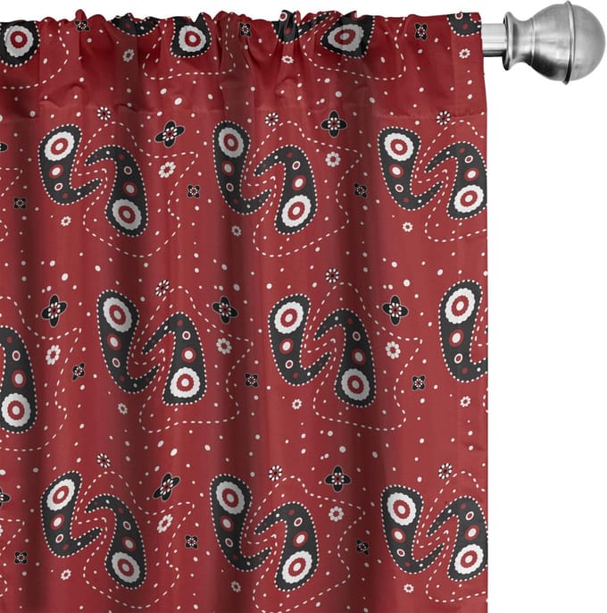 ABAKUHAUS 2-delige set voorhangen – gebloemd Ruby & wit, 75x245 cm