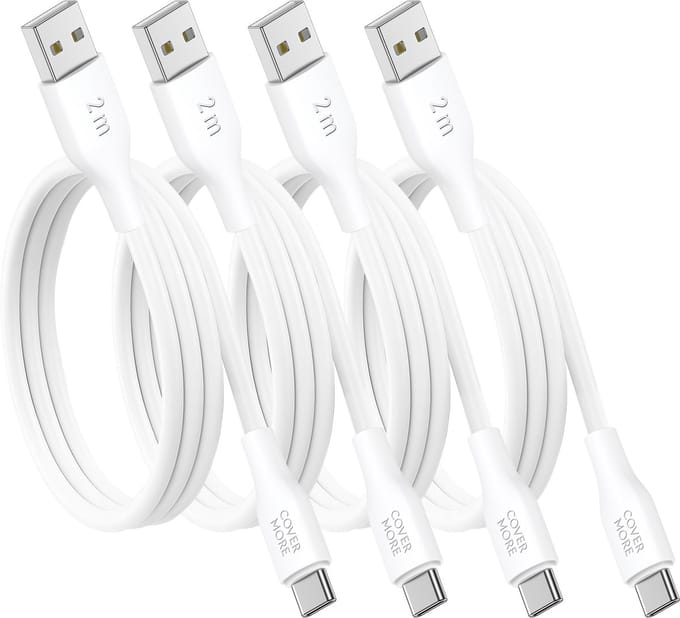 Usb C kabel 2 meter - Usb A naar usb C - 4 stuks - Voordeelpak - Lang - Wit