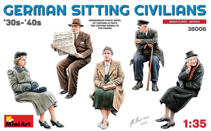 MiniArt Modelbouwpakket Militaire voertuigen - 38006 German Sitting Civilians '30s-'40s Plastic - 1:35 - Modelbouw
