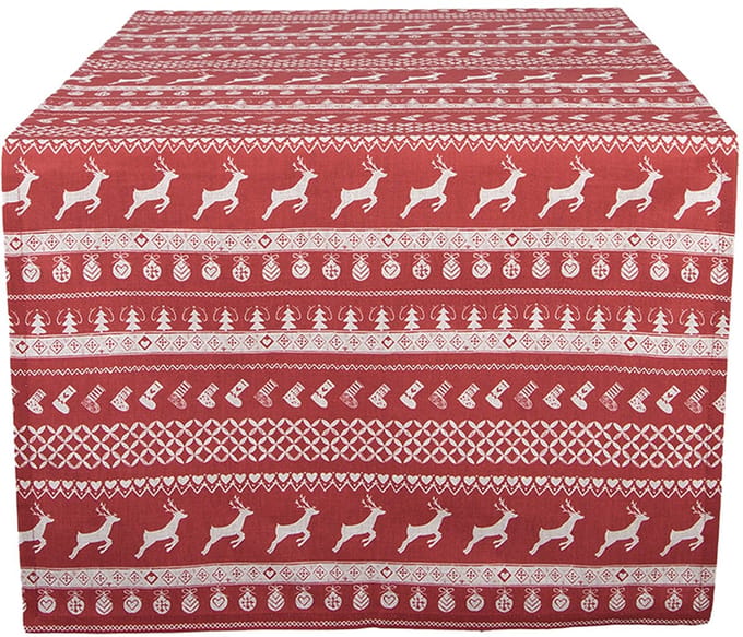 Clayre & Eef Tafelloper 50x140 cm Rood Katoen Hert