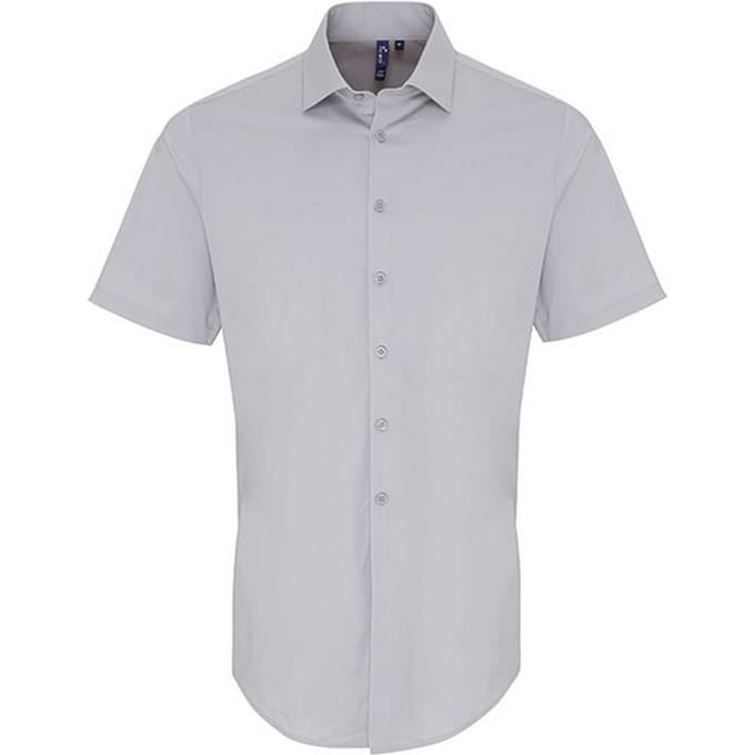 Premier Heren Poplin Stretch Overhemd met Korte Mouwen (Zilver)