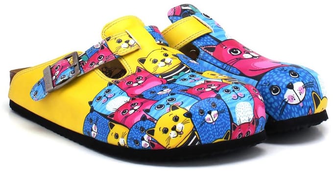 Goby - Happy Cats Dames Clogs - Handgemaakt - Kattenprint - Maat 35