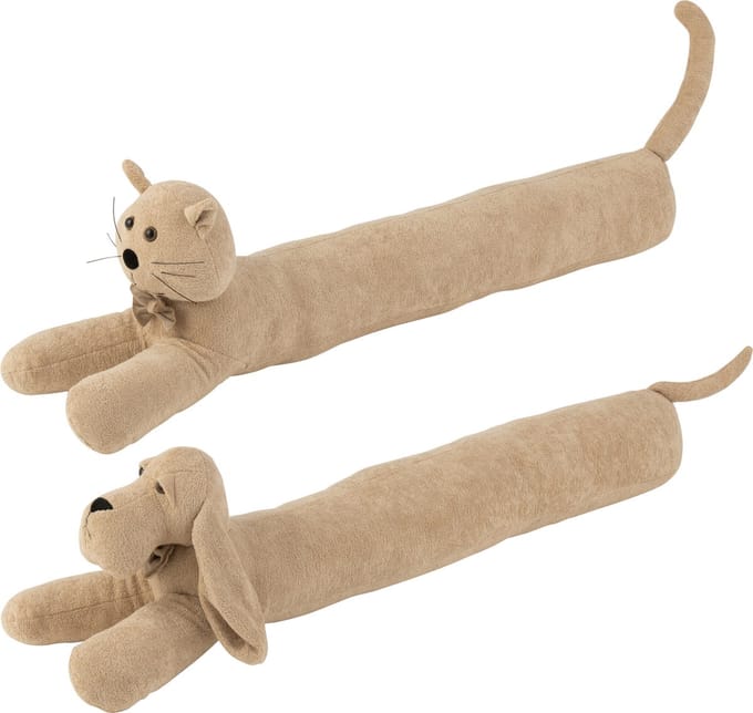 J-Line deurstopper Hond/Kat - textiel - beige - 2 stuks