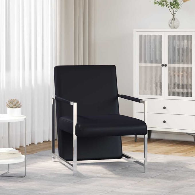 vidaXL - Fauteuil - met - chromen - poten - kunstleer - zwart