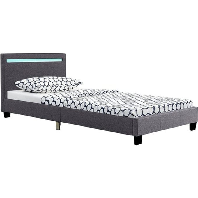 Gestoffeerd Bed Verona - 90 x 200 cm - Grijs - LED Verlichting