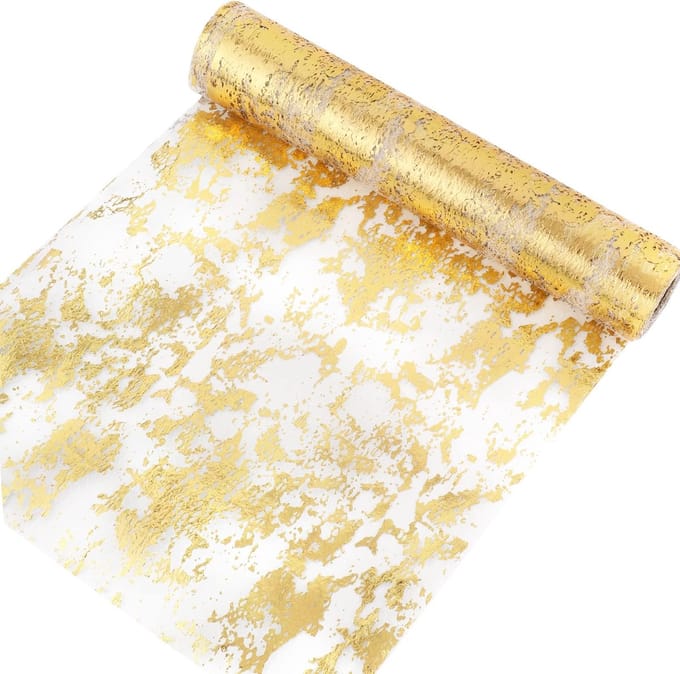 Gouden Tafelloper - Glanzend Polyester - Zelf op maat te knippen - 28 cm x 10 m
