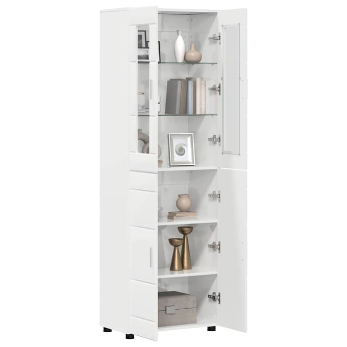 vidaXL - Highboard - FLORIN - 60 - x - 35 - x - 182 - cm - Hoogglans - wit - Bewerkt - hout