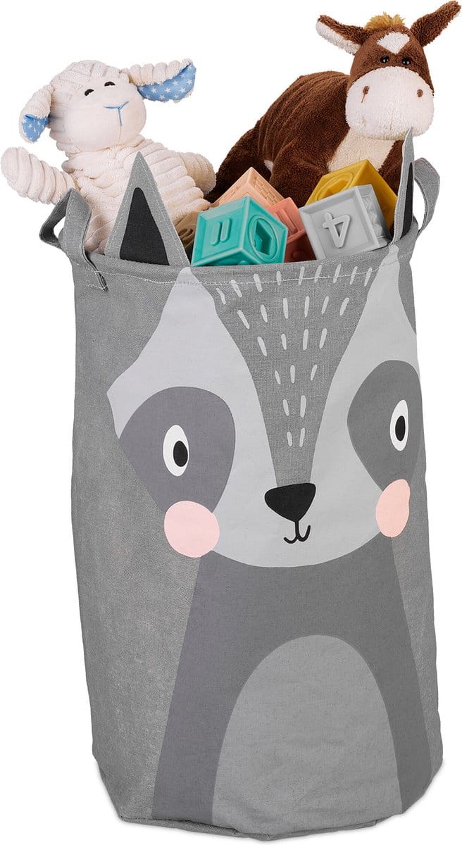 speelgoedmand kinderen - wasbeer - opvouwbaar - 55 x 33 cm - kinderkamer