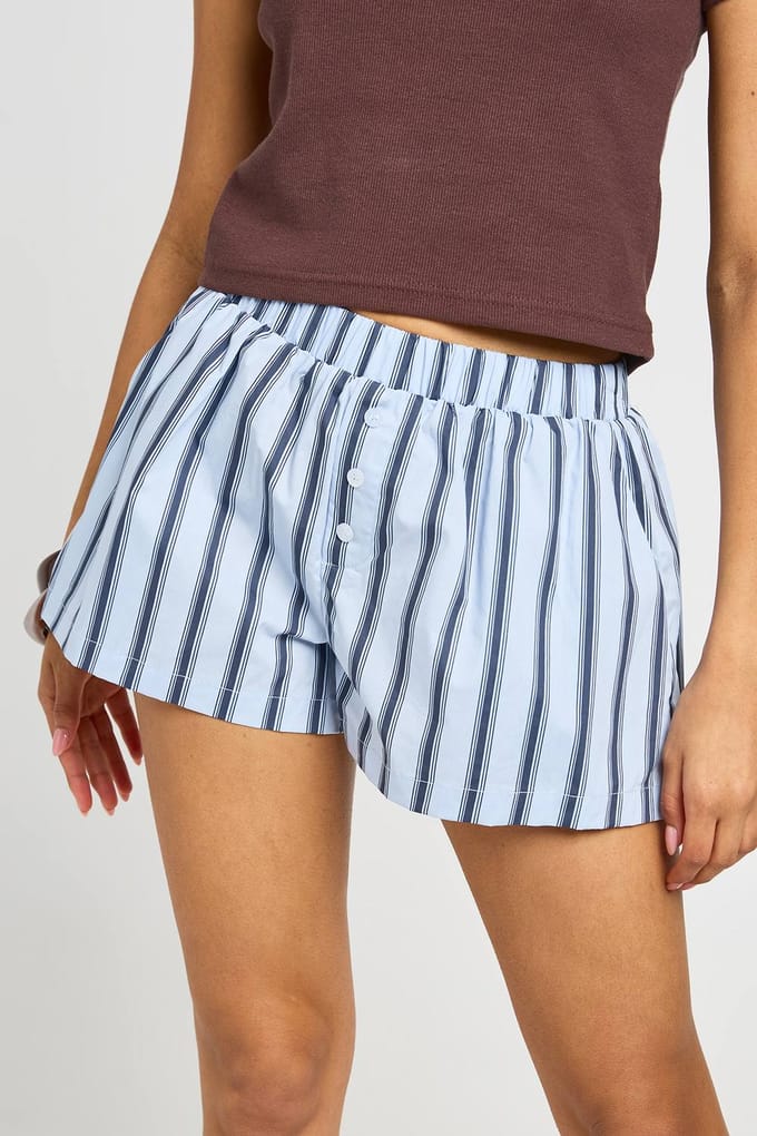 boohoo Dames Gestreepte Boxershort-stijl Shorts | Blauw | Maat: 36