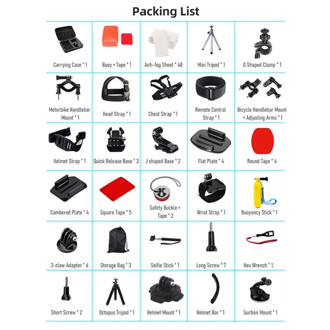 120-in-1 Action Camera Accessoires Kit Sportcamera Accessoires Set met Draagtas Vervanging zwart