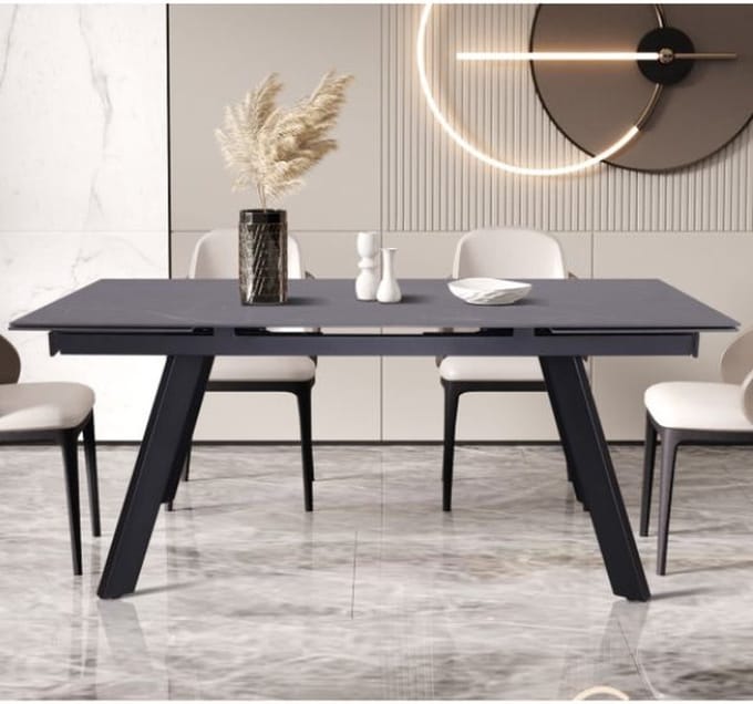 Uitschuifbare eettafel Hertha | 160/240 x 90 x 76 cm | Zwart/Steen- imitatie marmer