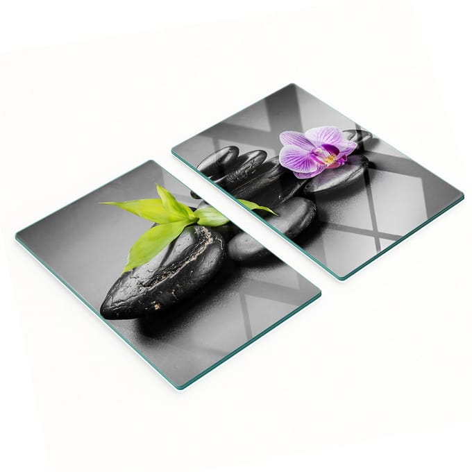 Set van twee decoratieve glazen keukenplanken met Zen-stenen, 2x40x52 cm
